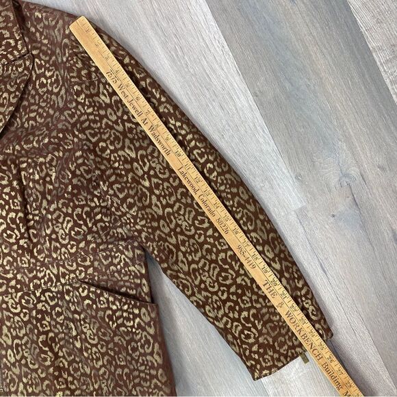 Pamela McCoy Metallic Leopard Print Leather Coat Brown Gold 1X Zipper Front - Picture 14 of 15